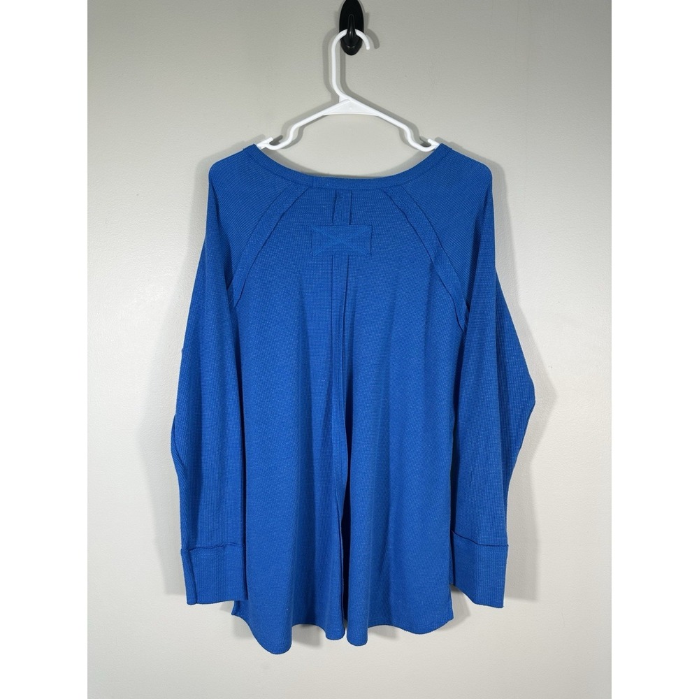 Zenana Top Womens XL Blue Thermal Waffle Knit Tunic Raglan Casual Lounge - Picture 2 of 9